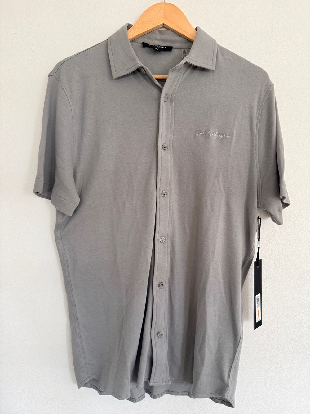 Karl Lagerfeld Grey Short-Sleeve Button-Down Polo Shirt Size Small